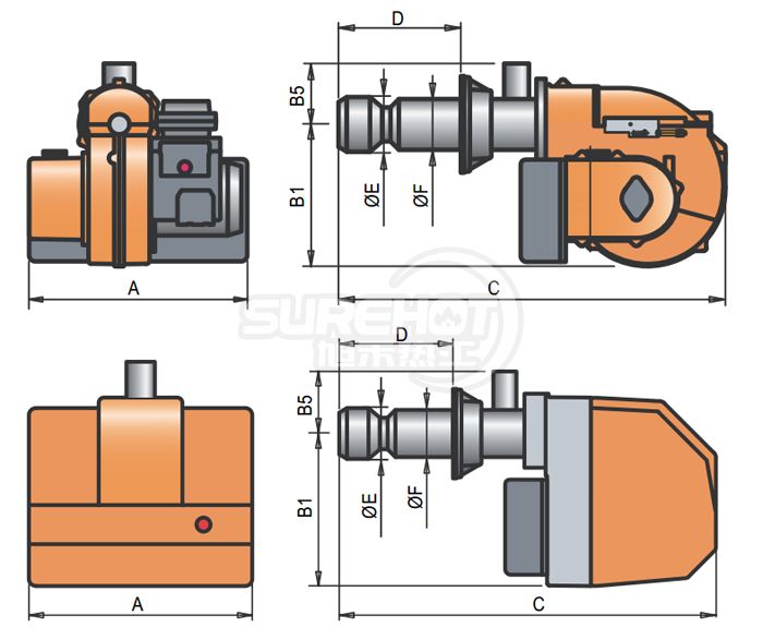 百得SPARK GAS26W燃燒器外型尺寸圖